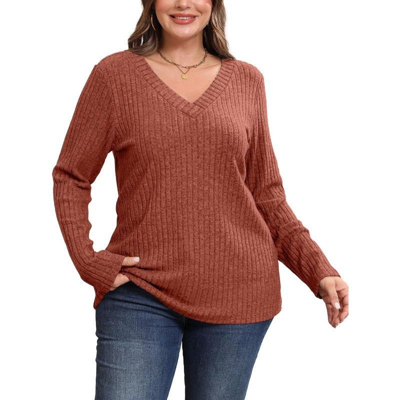 Ribbed V-Neck Knit Top