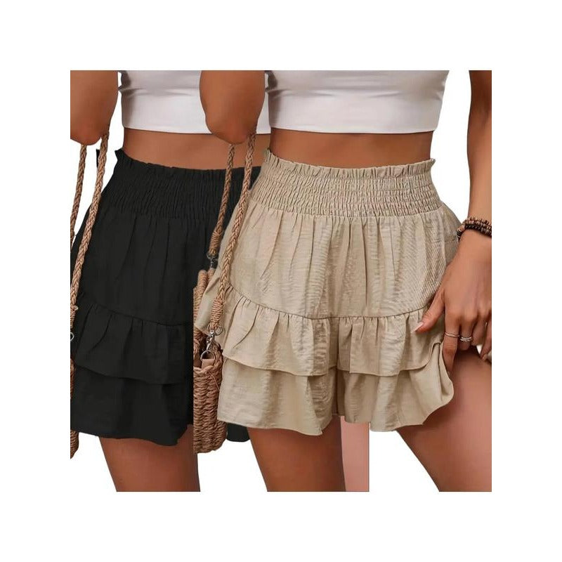 High-Waist Ruffle Smocked Shorts – Lightweight Double-Layer Lounge Bottoms