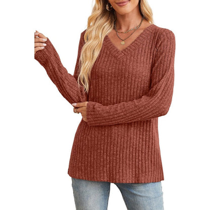 Ribbed V-Neck Knit Top