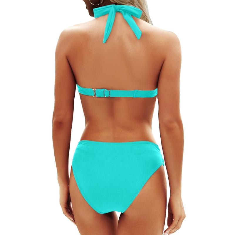 Flattering Two-Piece Bikini Set – Push-Up Halter & V-Cut Twist