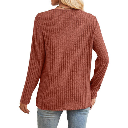 Ribbed V-Neck Knit Top