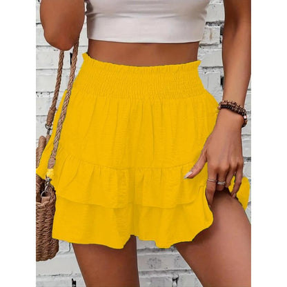 High-Waist Ruffle Smocked Shorts – Lightweight Double-Layer Lounge Bottoms