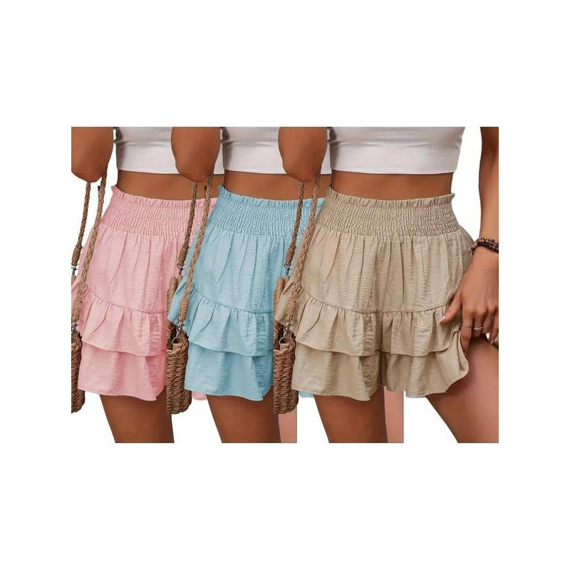 High-Waist Ruffle Smocked Shorts – Lightweight Double-Layer Lounge Bottoms