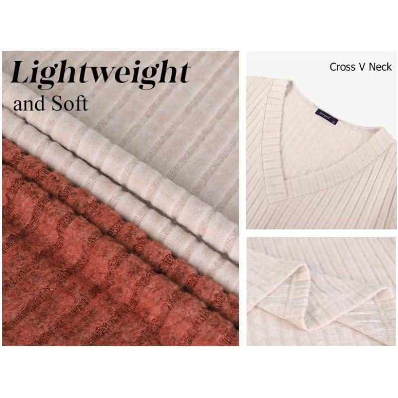 Ribbed V-Neck Knit Top