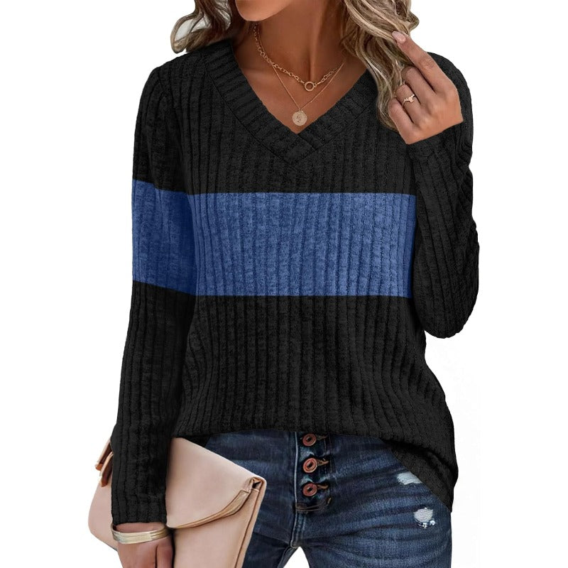 Ribbed V-Neck Knit Top